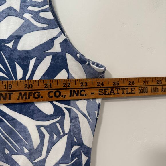 Coolibar Womens Tierra Tank Dress Knee Length Stretch Leaf Pattern Blue White 3X - Picture 5 of 6